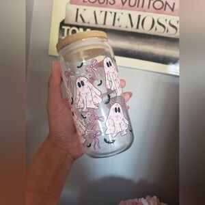 Ghost Patterned Glass Jar with Bamboo Lid